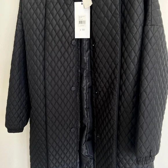 Just Female Black Quilt Maxi Coat Size XS NWT $175 - Picture 8 of 11